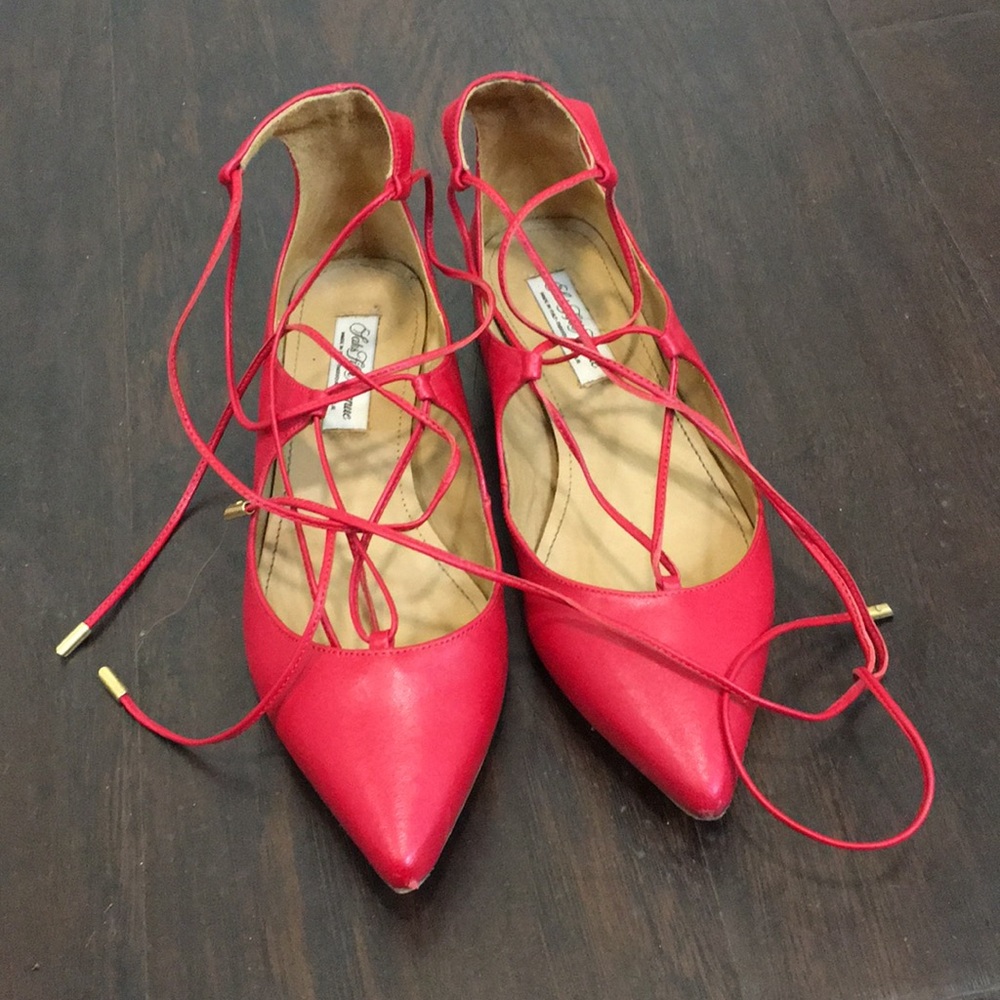 Leather lace up flats